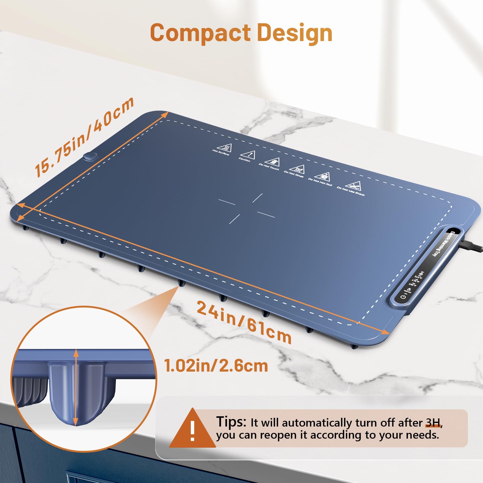 Vinato Warmhalteplatte für Lebensmittel, Tragbare und faltbare Warmhalteplatten, einstellbare Temperaturregelung, Silikon-Warmhalteplatte zum Aufwärmen, Auftauen und Warmhalten von Speisen