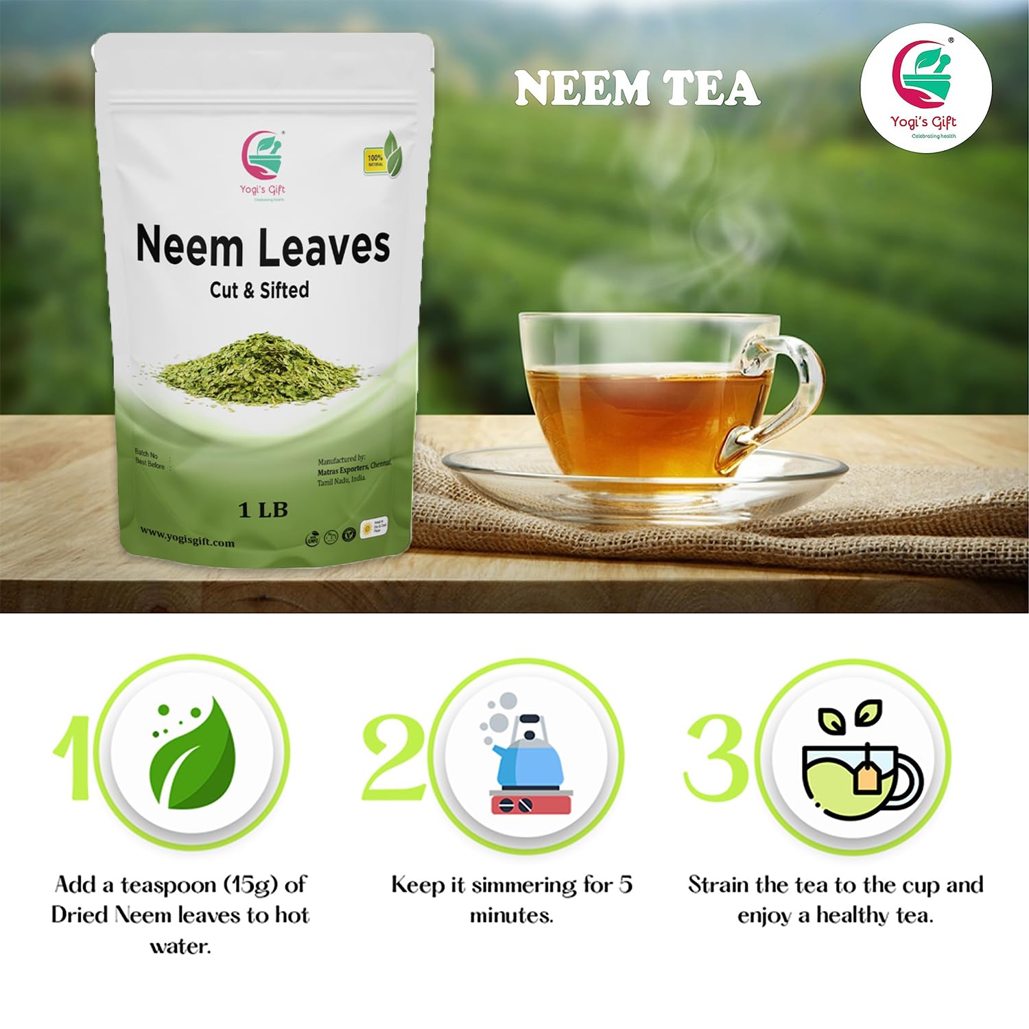 Neem Leaf 1 lb (454 grams) | 100% Natural Tea | Neem Leaves Cut and Sifted | Azadirachta Indica Leaf | Margosa Leaves | Non-GMO, Ethically Sourced | Nim Leaves | by Yogi's Gift® - Image 6