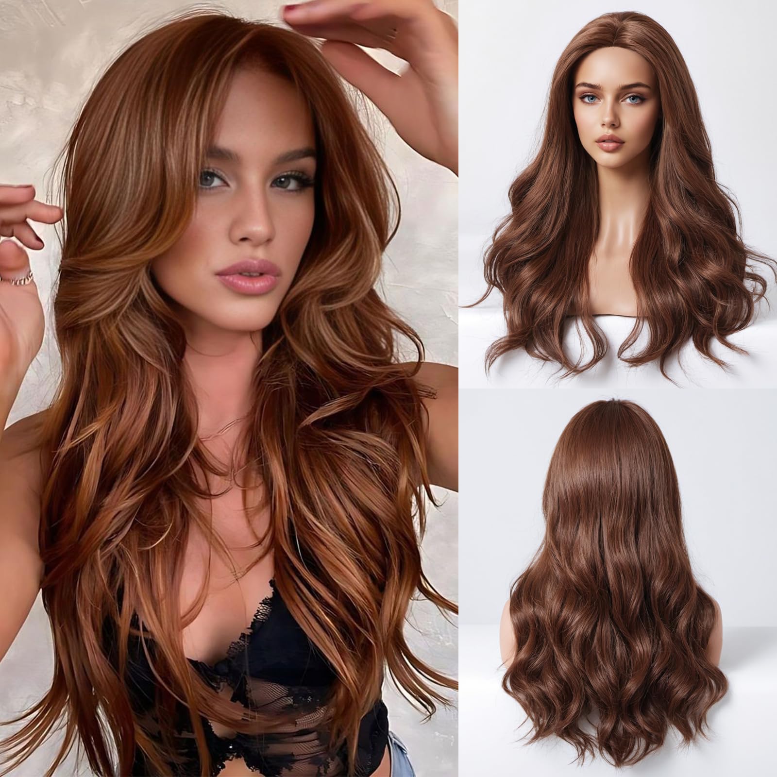 Light Brown Wavy Human Hair Blend Wig Erica Wig by Envy | Human Hair Blend (Mono Top) main image 3