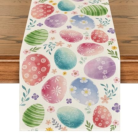 Artoid Mode Watercolour Easter Eggs Table Runner, Seasonal Spring Kitchen Dining Table Decoration for Home Party Decor 13x72 Inch
