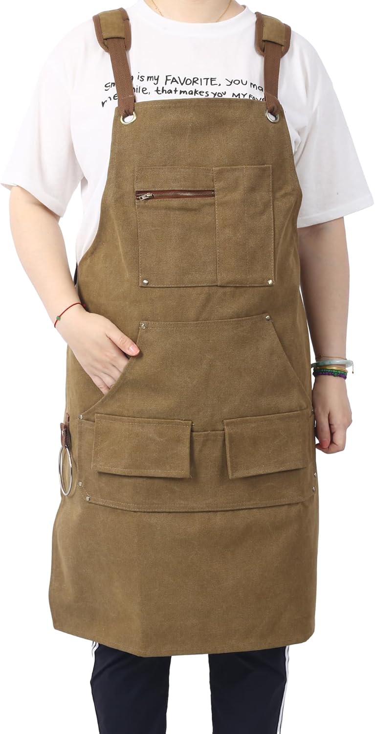 Long Heavy Duty Waxed Canvas Tool Apron, Carpenter Aprons, Woodworking Aprons