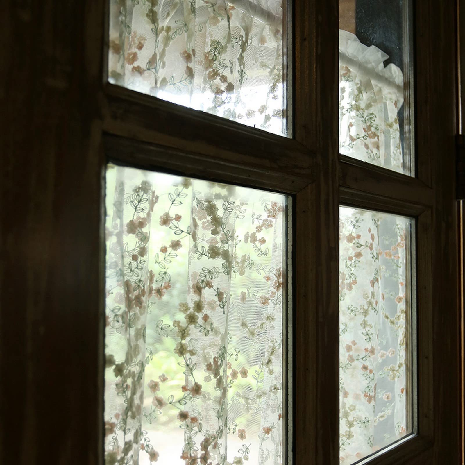 A.Monamour Gardine Scheibengardinen Kurzstores Transparenter Voile Vorhang Blumen Stickerei Texturiert Kurzgardinen Küchengardine Küchenvorhang Küche Vorhang Fenster Kurz Stores Bistrogardine