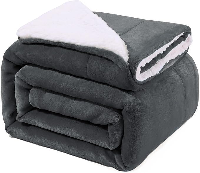 Blanket 160x200cm, 550GSM Thick Blanket, Sherpa Fleece Blanket, Warm