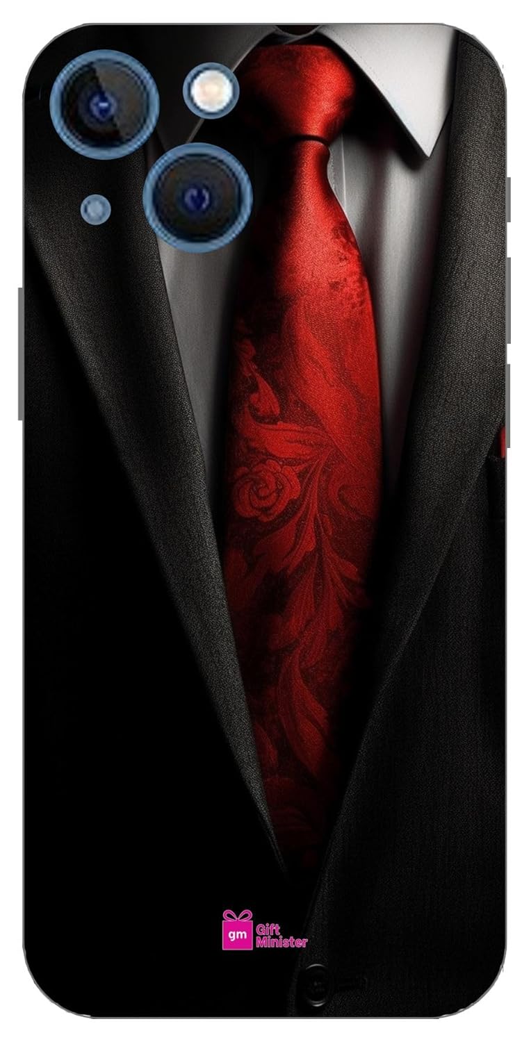 Gift Minister Hard Designer Mobile Case for Apple iPhone 13 Back Cover Black – Business Suit Art Red Tie Designs Lightweight Scratch Resistant Flexible Anti-Fingerprint 1Pcs 1701L