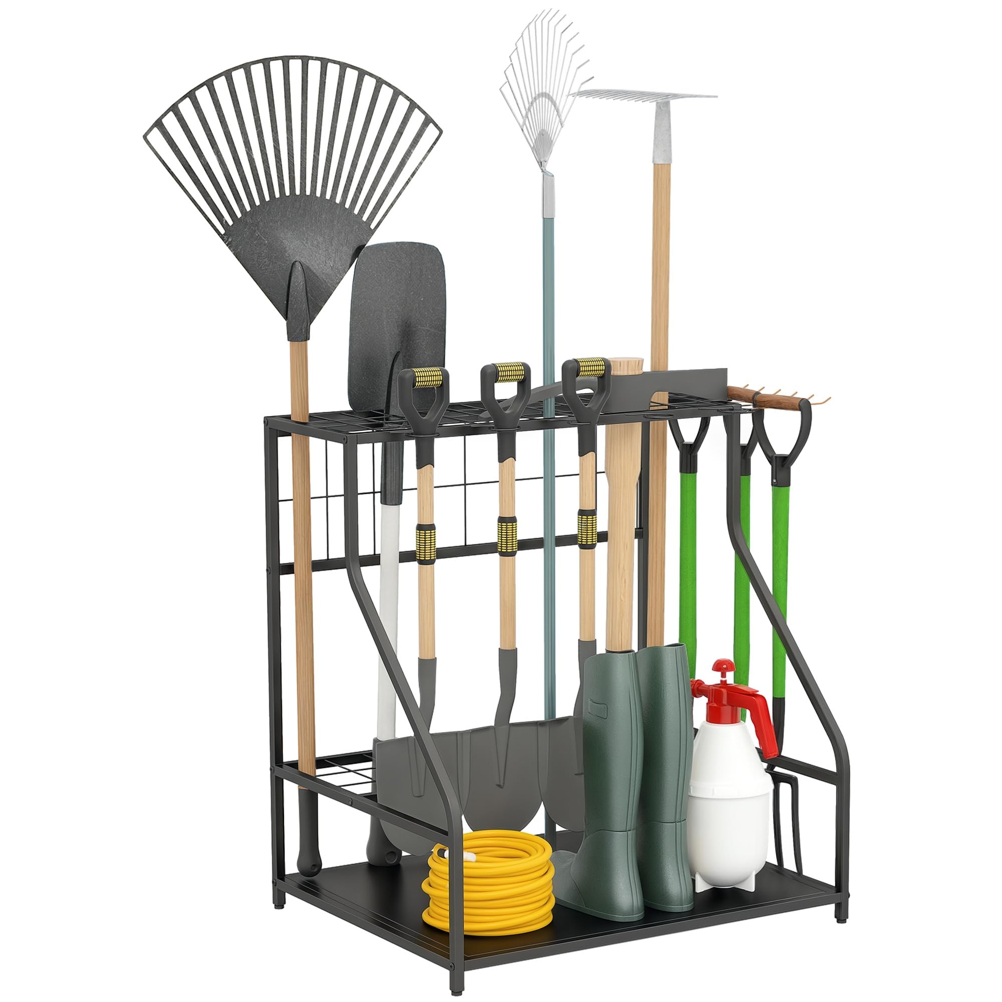 Outsunny Organiseur d'Outils avec Crochets, Support de Garage à 3 Niveaux pour Sécateurs, Pelles, Râteaux, Jardin et Garage Orange