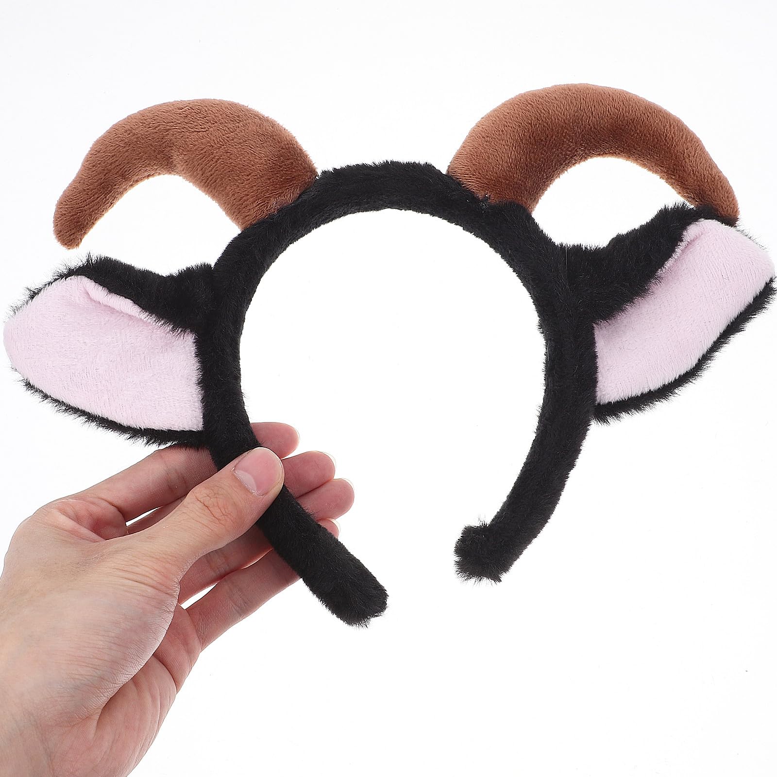 BESPORTBLE Serre-tête en peluche avec oreilles d'agneau et cornes de chèvre, oreilles de mouton noires, serre-tête pour adultes et enfants, carnaval, fête de Noël, accessoire de cosplay
