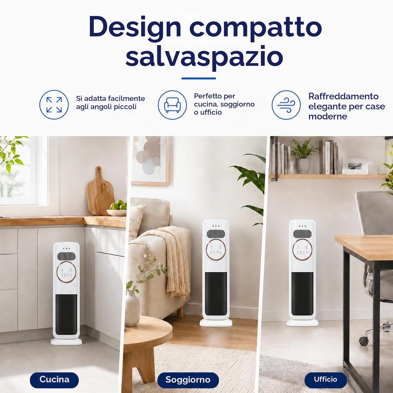 Raffrescatore d’Aria con 5 Modalità Caldo e Freddo, Condizionatore Portatile Senza Tubo con Effetto Fiamma e Oscillazione 180°, Raffrescatore Evaporativo per Casa Ufficio Camera Salotto (Bianco)