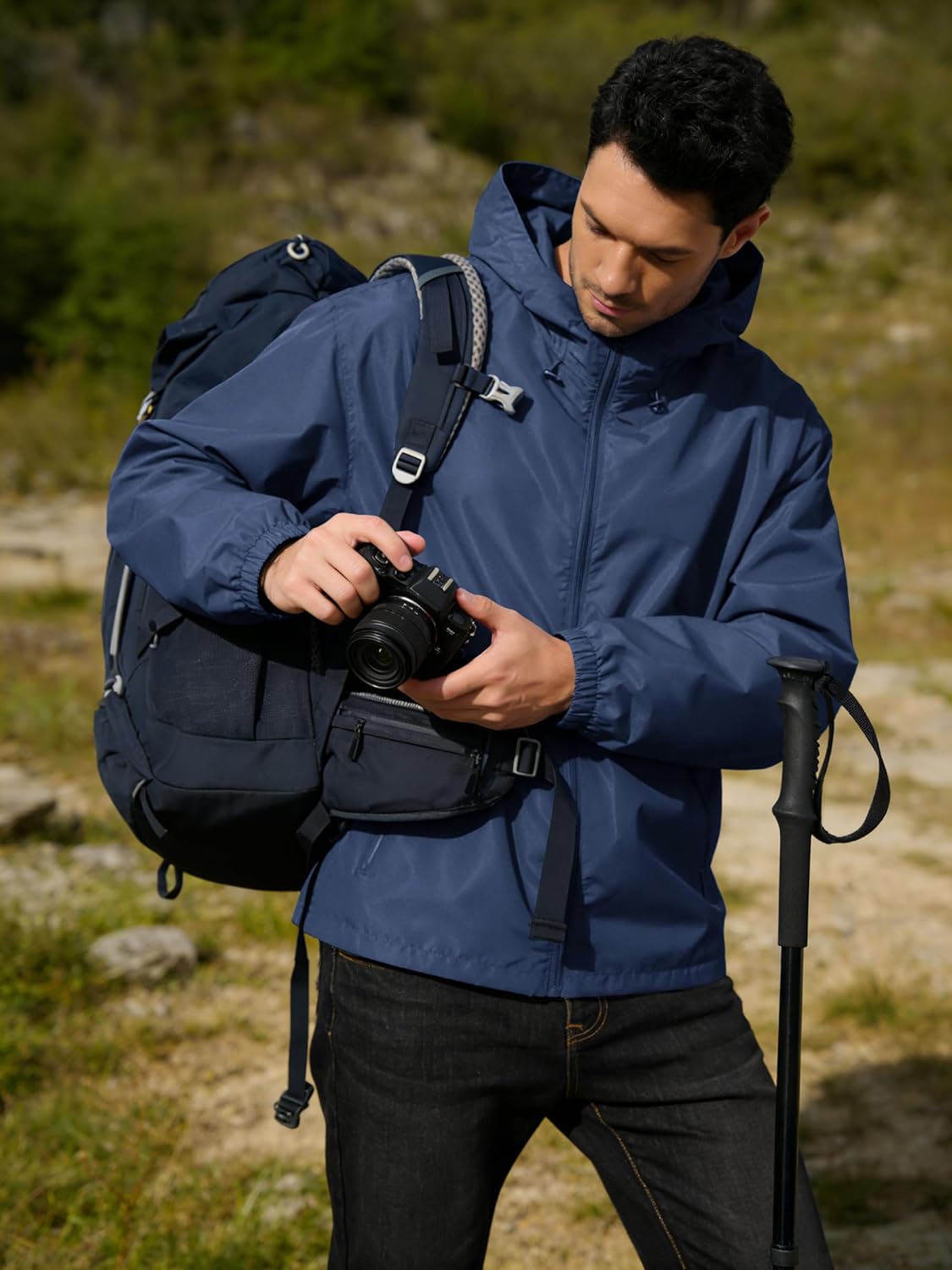 Mens Rain Jacket Lightweight Windbreaker Waterproof Raincoat Cycling Running Hiking Gear Hood Packable - Image 2