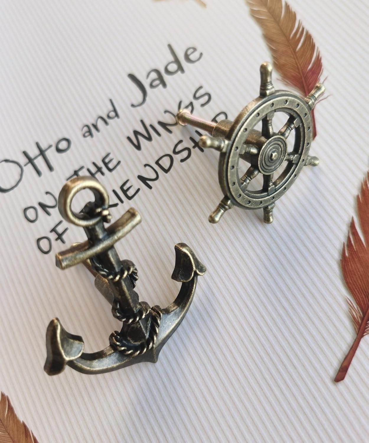 Antique Bronze Kitchen Cabinet Knobs Pull - Anchor Rudder Drawer Knobs Furniture Pulls,Antique Brushed Gold Pull, Nautical Sea Theme Home Decor