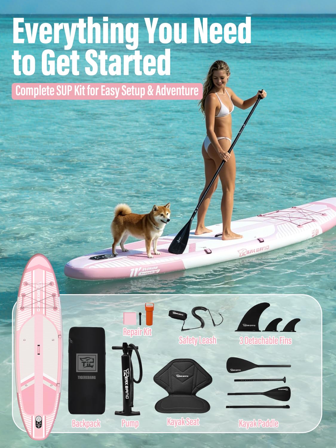 TIGERXBANG Aufblasbares Stand-Up-Paddle-Board mit Zubehör 335 × 86 × 15 cm, SUP Board für Erwachsene, Kollektion Shadow