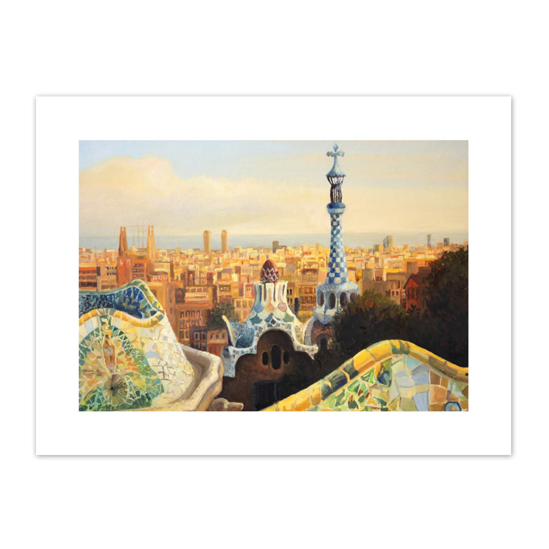 Park Guell Painting Barcelona Art Print Canvas Premium Wall Decor Poster