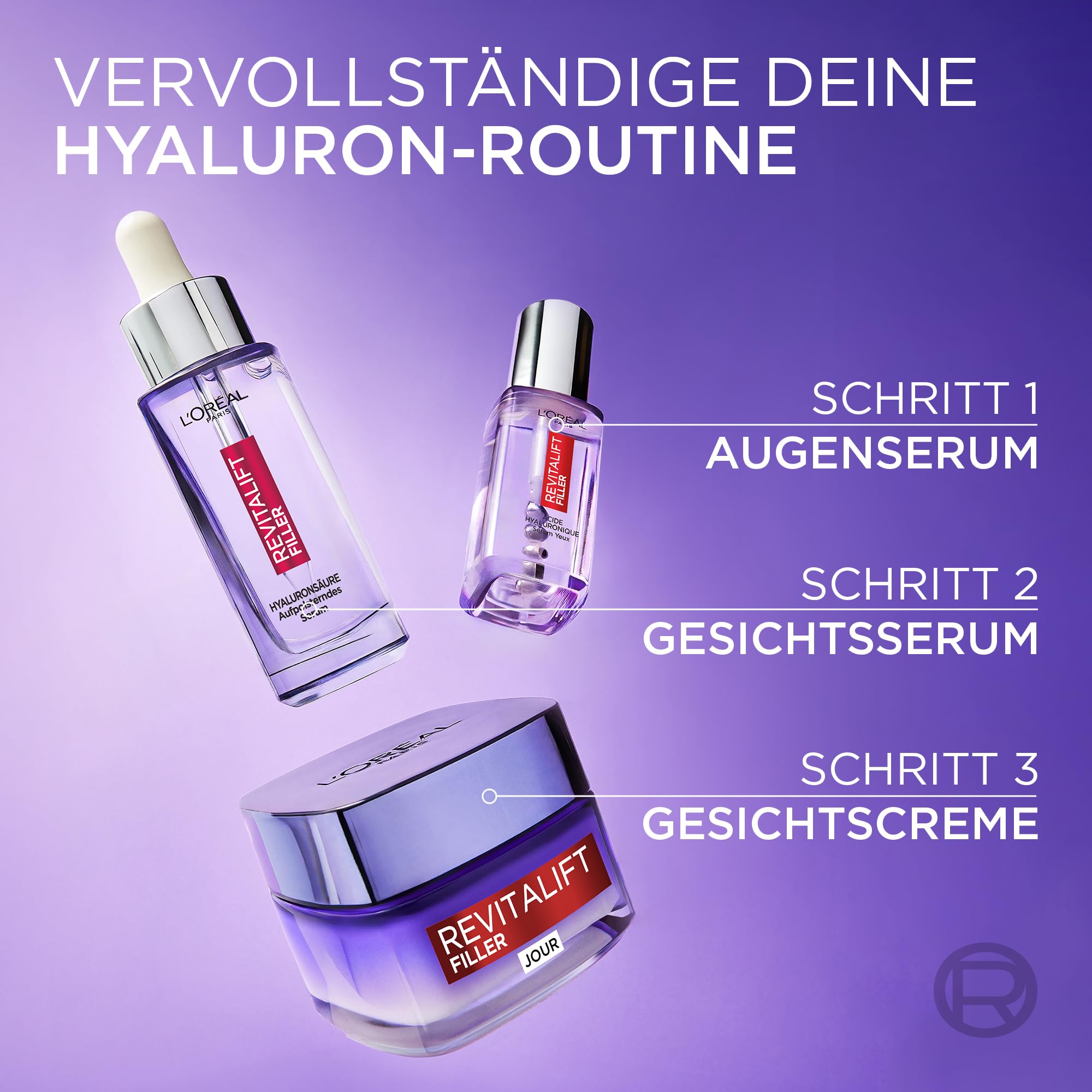 L'Oréal Paris Sérum contour des yeux pour femme : fournit un contour des yeux rembourré et moins de cernes avec 2,5% [acide hyaluronique + caféine], Revitalift Filler, 1 x 20 ml