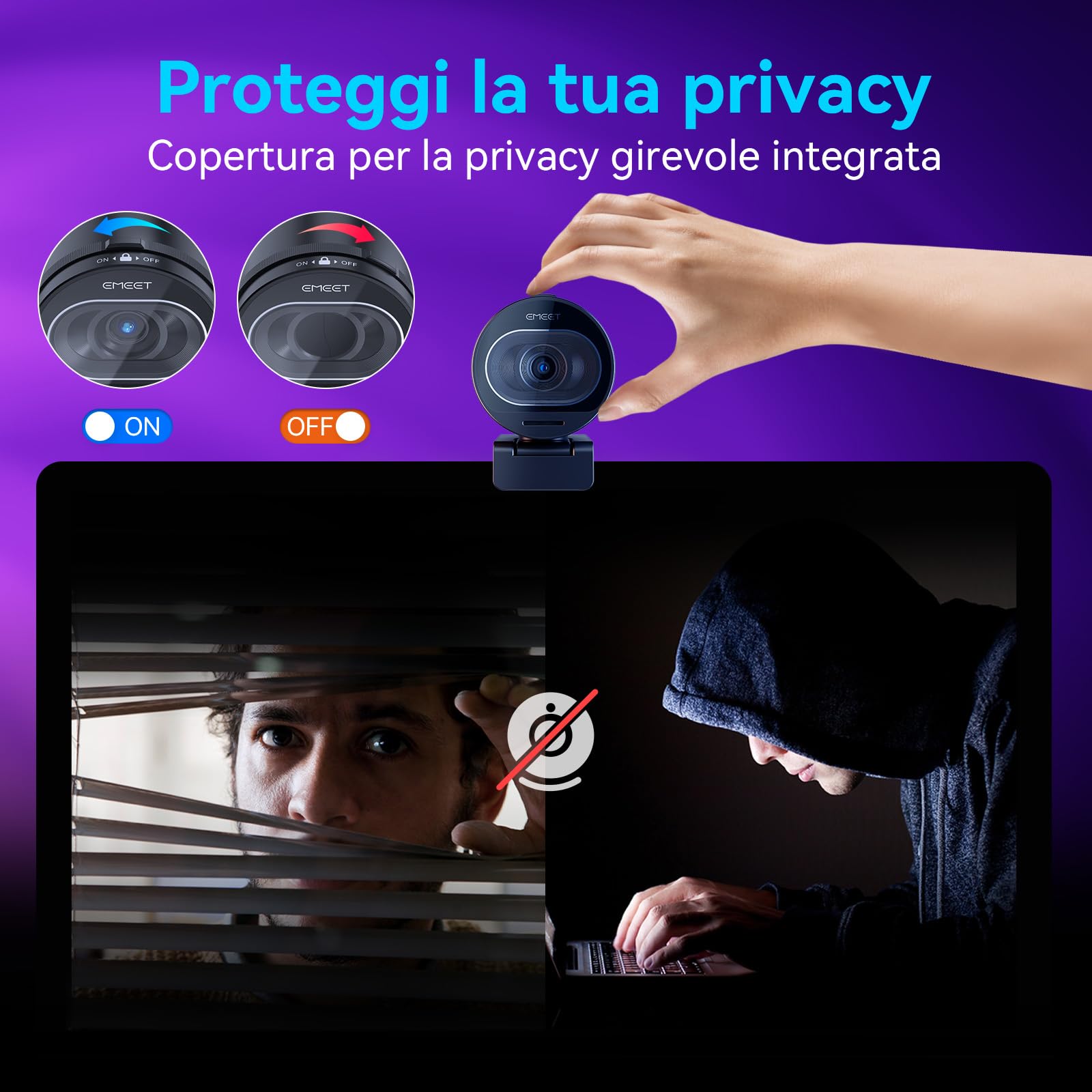 EMEET Webcam 4K S600, Webcam 1080P per PC con Microfono, Autofocus PDAF, Correzione della Luce, Campo Visivo 73°, Copertura Privacy, Plug&Play, per Zoom, Mac, Laptop, Teams