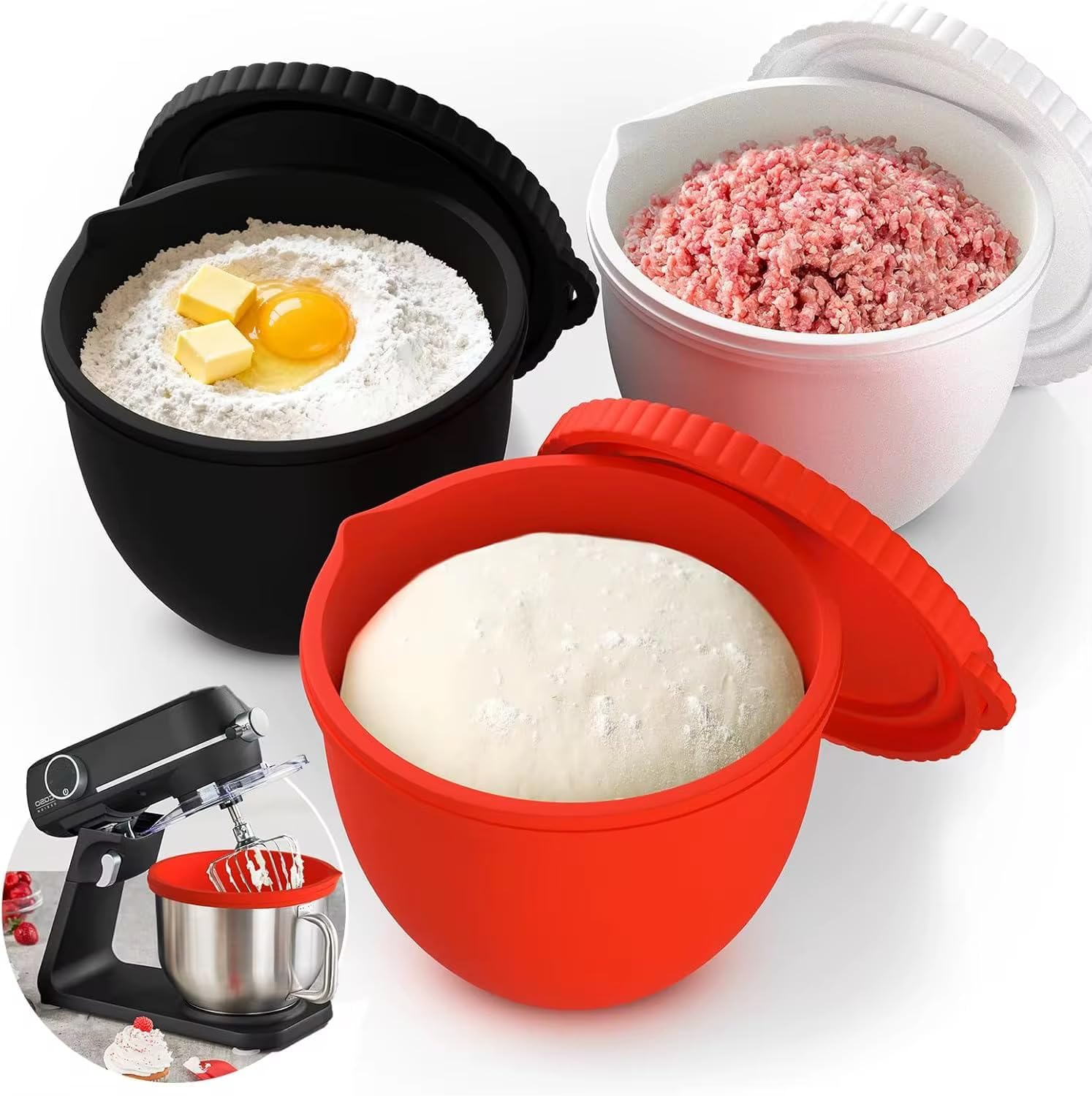 Silicone Bowl Liners for 5 Qt Tilt Head Stand Mixer, Silicone Liners With Lid, Adjustable Air Hole, Dishwasher Safe, Food Grade Silicone, BPA Free, Not for Bowl Lift Models