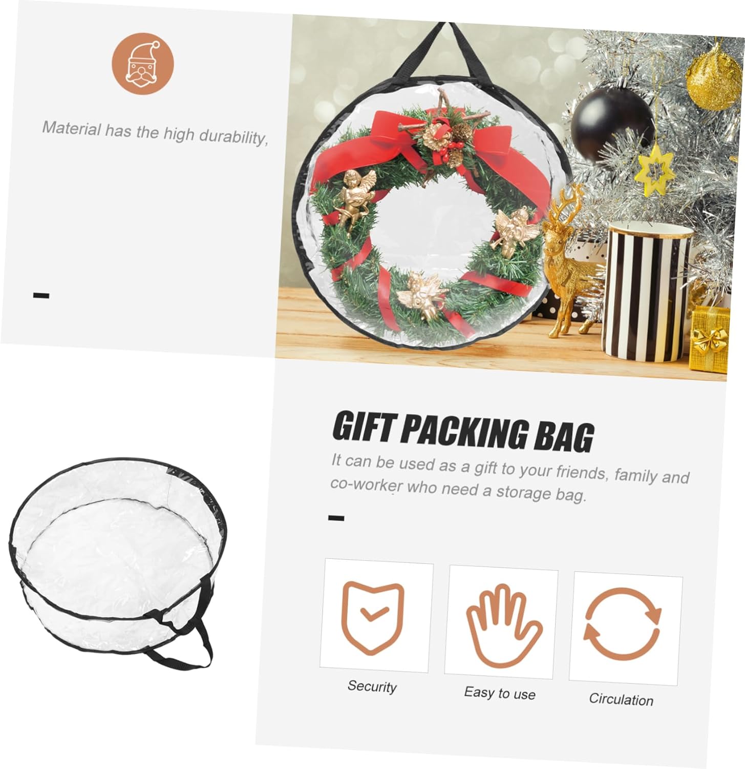 2pcs Transparent Round Storage Bag for Wreaths Garland Holder for Easy Holiday Organization for Wreaths and Decorations
