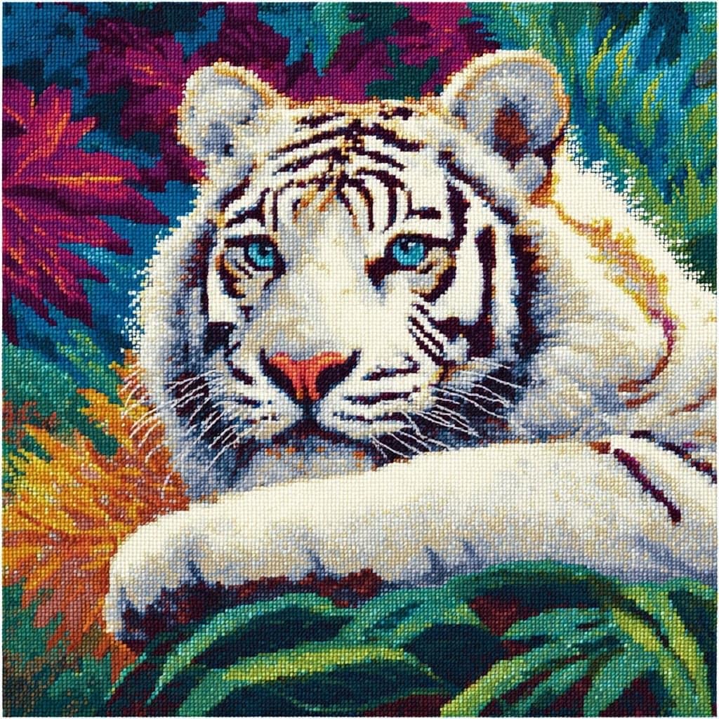 Henypt Latch Hook Cushions Kits White Tiger