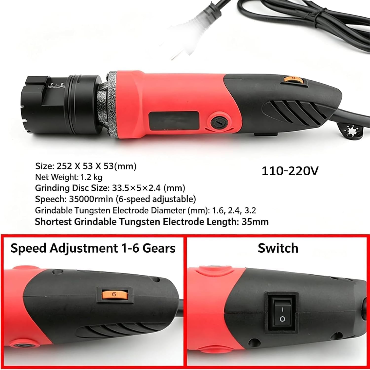 Afiladora Manual de electrodos de tungsteno, ángulos de 15°/30°/45°, Ajuste de 6 velocidades, diámetro de 1,6-3,2 mm, para soldadores Profesionales y Aficionados al Bricolaje