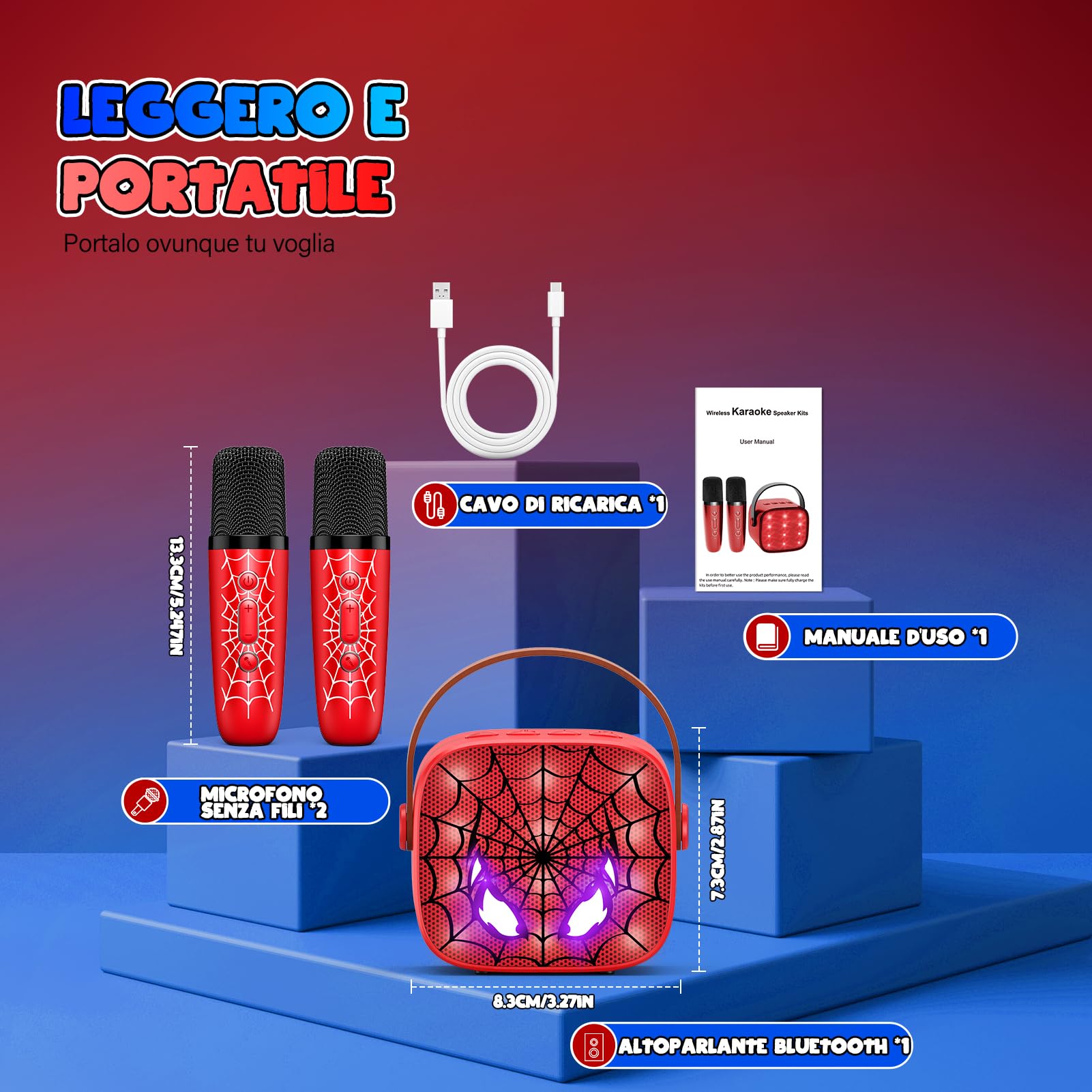 Braxel Regalo Bambino Karaoke per Bambini con 2 Microfono Wireless Bluetooth Giocattolo 3-12 Anni
