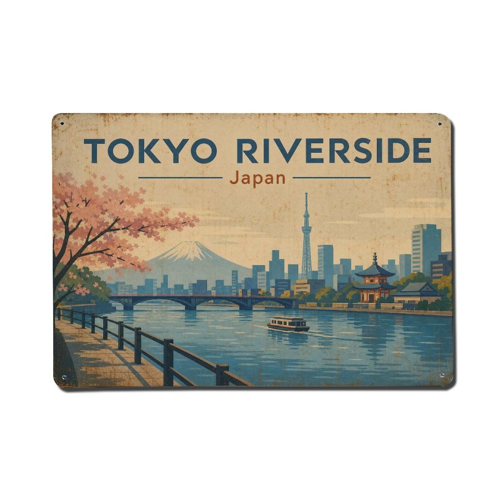 Gead 8X12inch Style Vintage Travel Tokyo Japan Riverside Metal Tin Sign