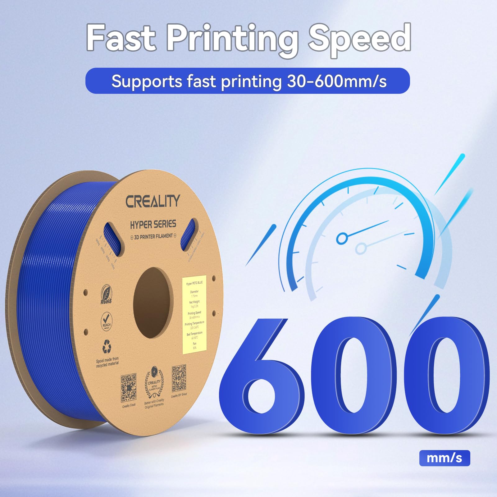 Filamento Creality Hyper PETG, Filamento Blu 1,75 mm Hyper PETG 1KG, Filamento per Stampante 3D PETG Precisione Dimensionale +/- 0,03 mm, Adatto Alla Maggior parte Delle Stampanti 3D