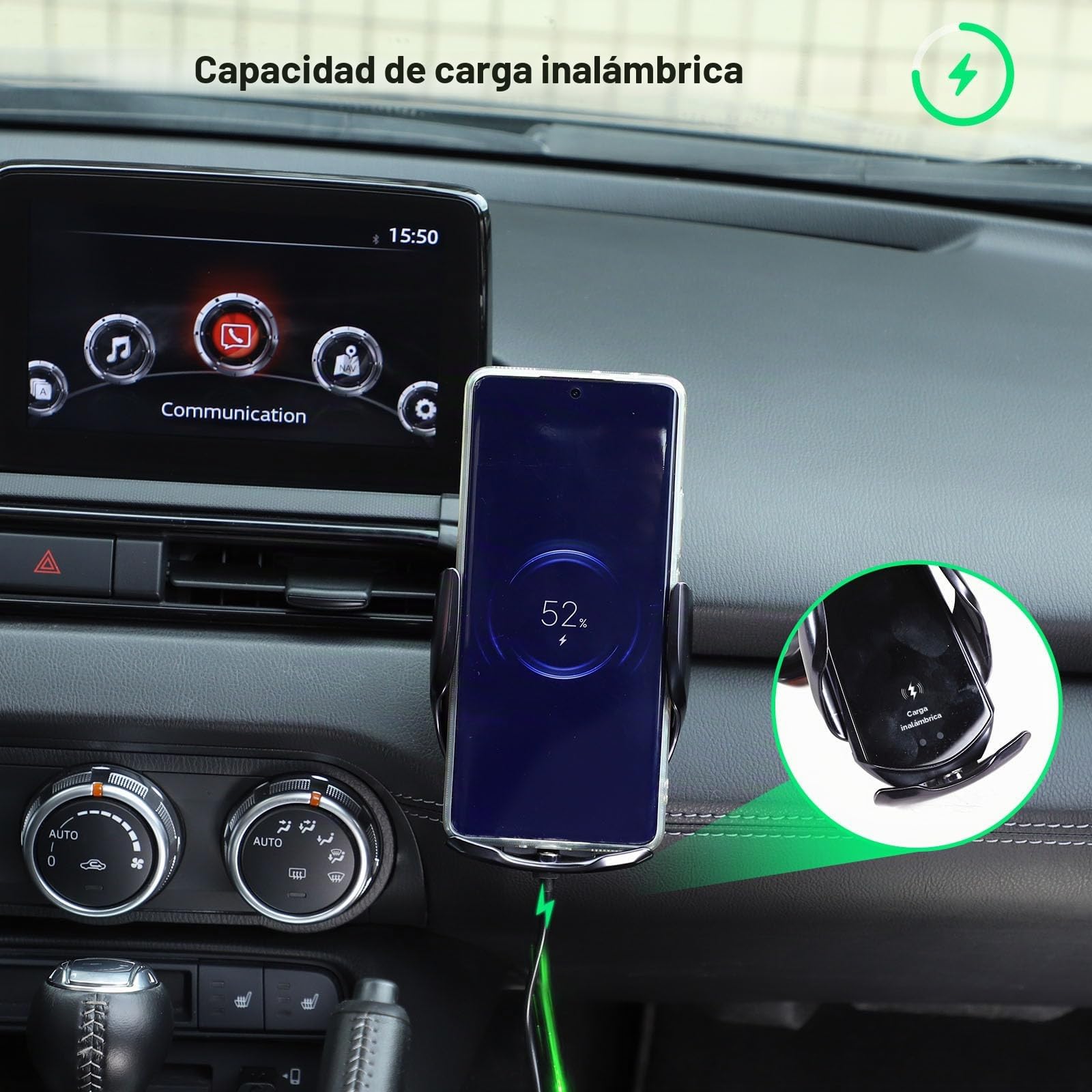 Soporte de teléfono de coche para Mazda MX-5 ND 2016-2024, rejilla de ventilación central, lado derecho, giratorio, soporte fijo para teléfono móvil para coche, apto para iPhone, Android y smartphones