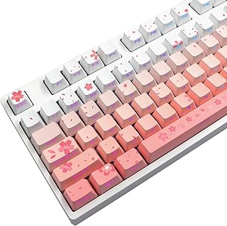 JSJT Keycaps-Side Printed Keycaps PBT Doubleshot Shine Through Custom Keycaps 133 Keys OEM Profile Gradient Cherry Blossom Keycaps for Cherry MX Switchs Mechanical Keyboard