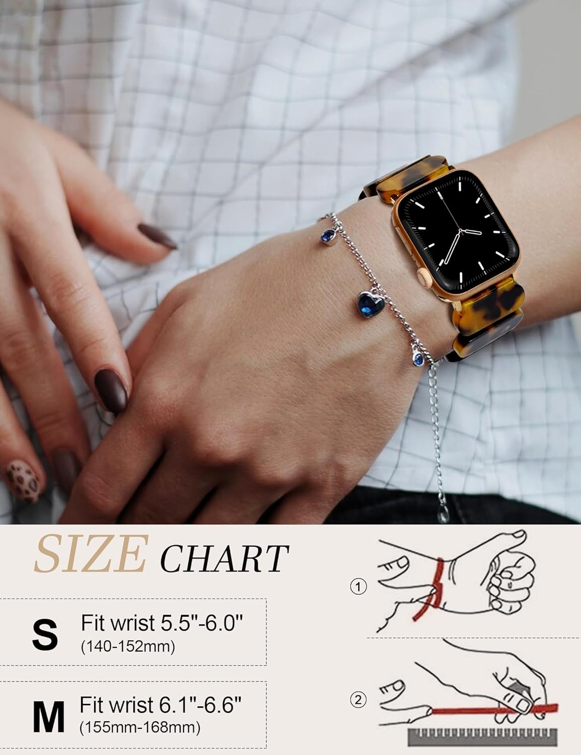 Resin Stretchy Watch Bands Women Compatible with Apple Watch 38mm 40mm 41mm 42mm (S11/10) Tortoise Light Bracelet Beaded Elastic Strap for iWatch Series11/10/9/8/7/6/5/4/3/2/1/SE/Ultra (S) - Image 5