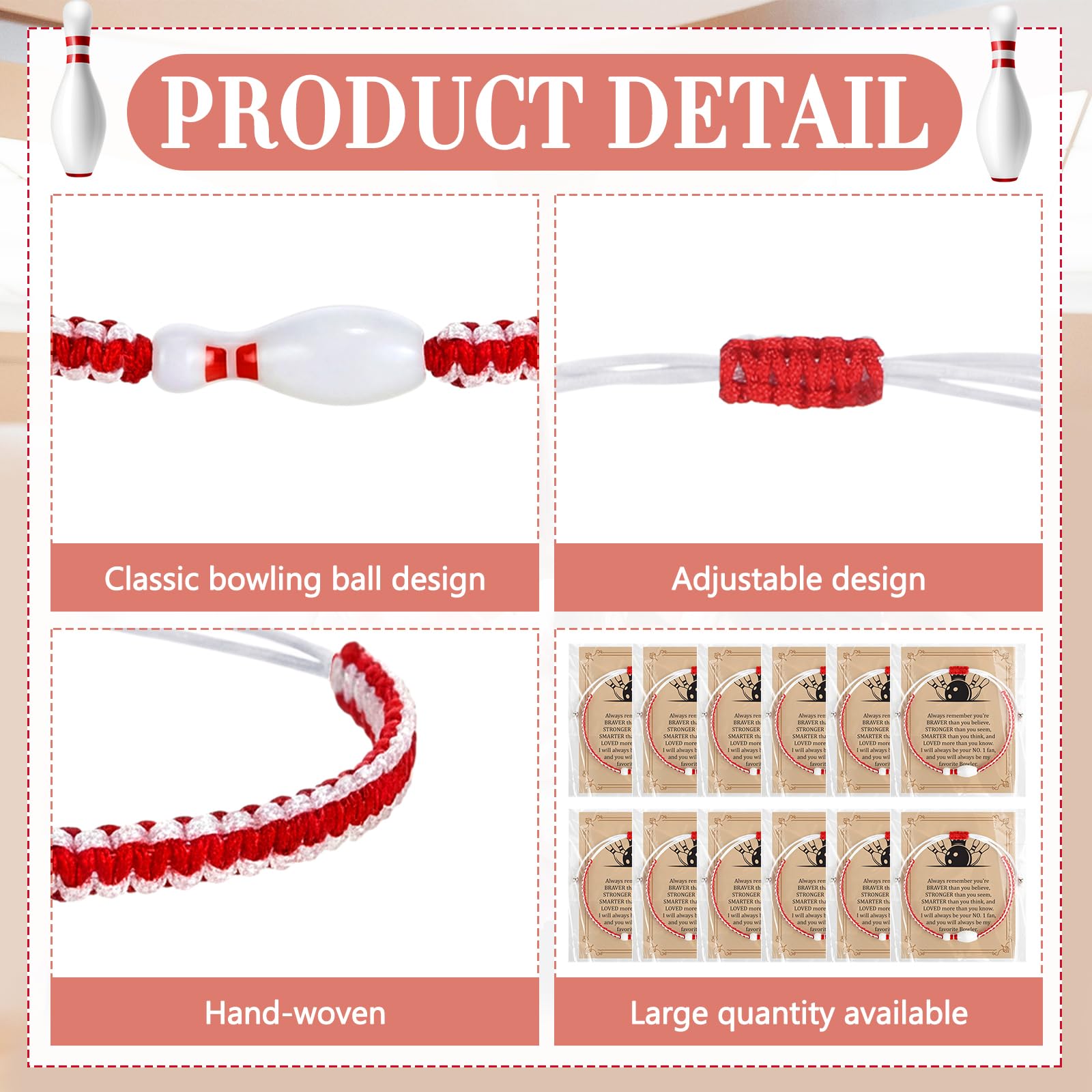 Unittype 24 Pcs Bowling Gifts Set Bulk with 24 Bowling Adjustable Bracelets 24 Cards for Women Men Adults Sports Team Gifts