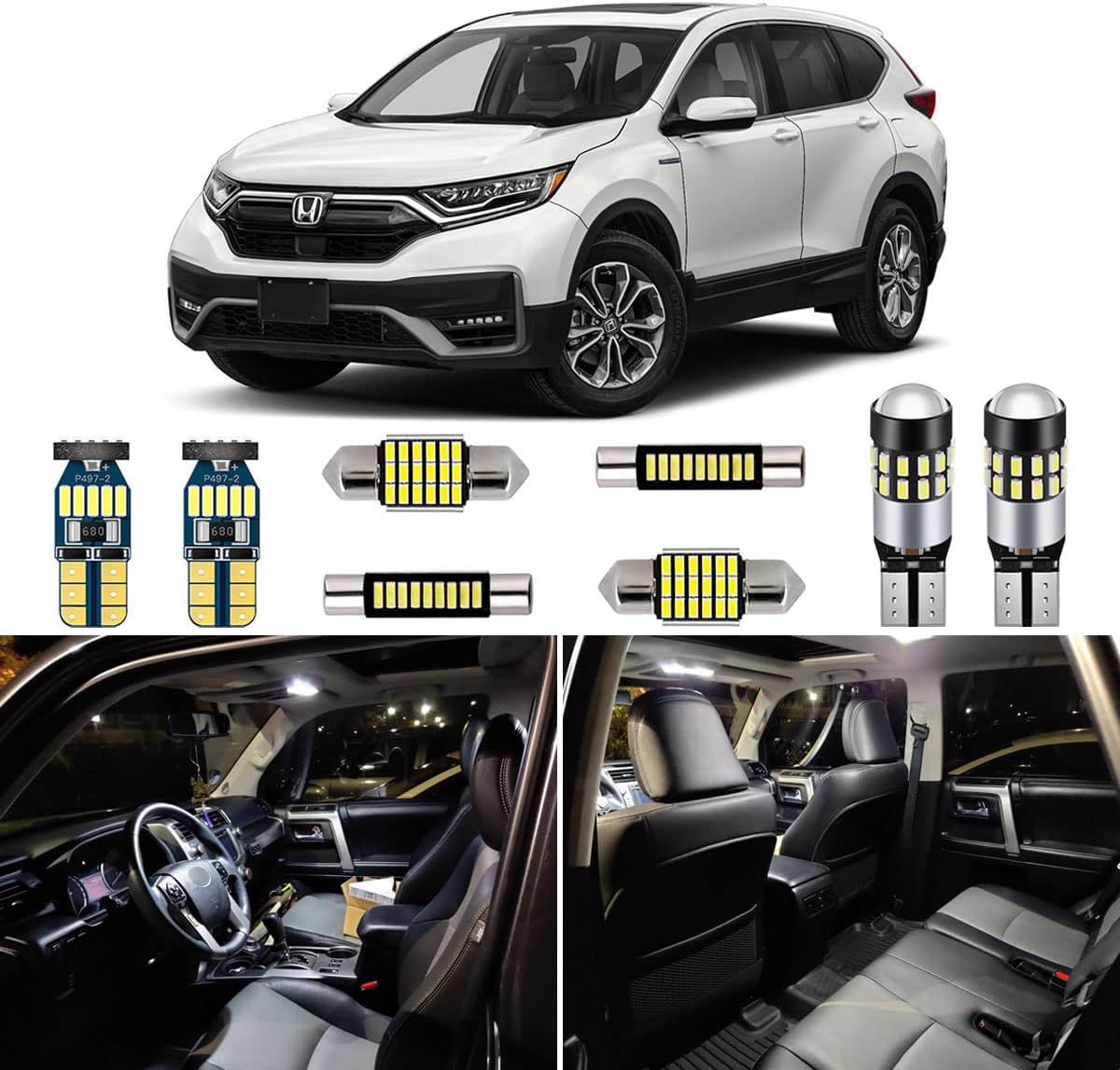 White LED Interior Lights Kit for Honda CR-V HR-V 2013 2014 2015 2016 2017 2018 2019 2020 2021 Super Bright 6000K Interior LED Light Bulb Package + Install Tool