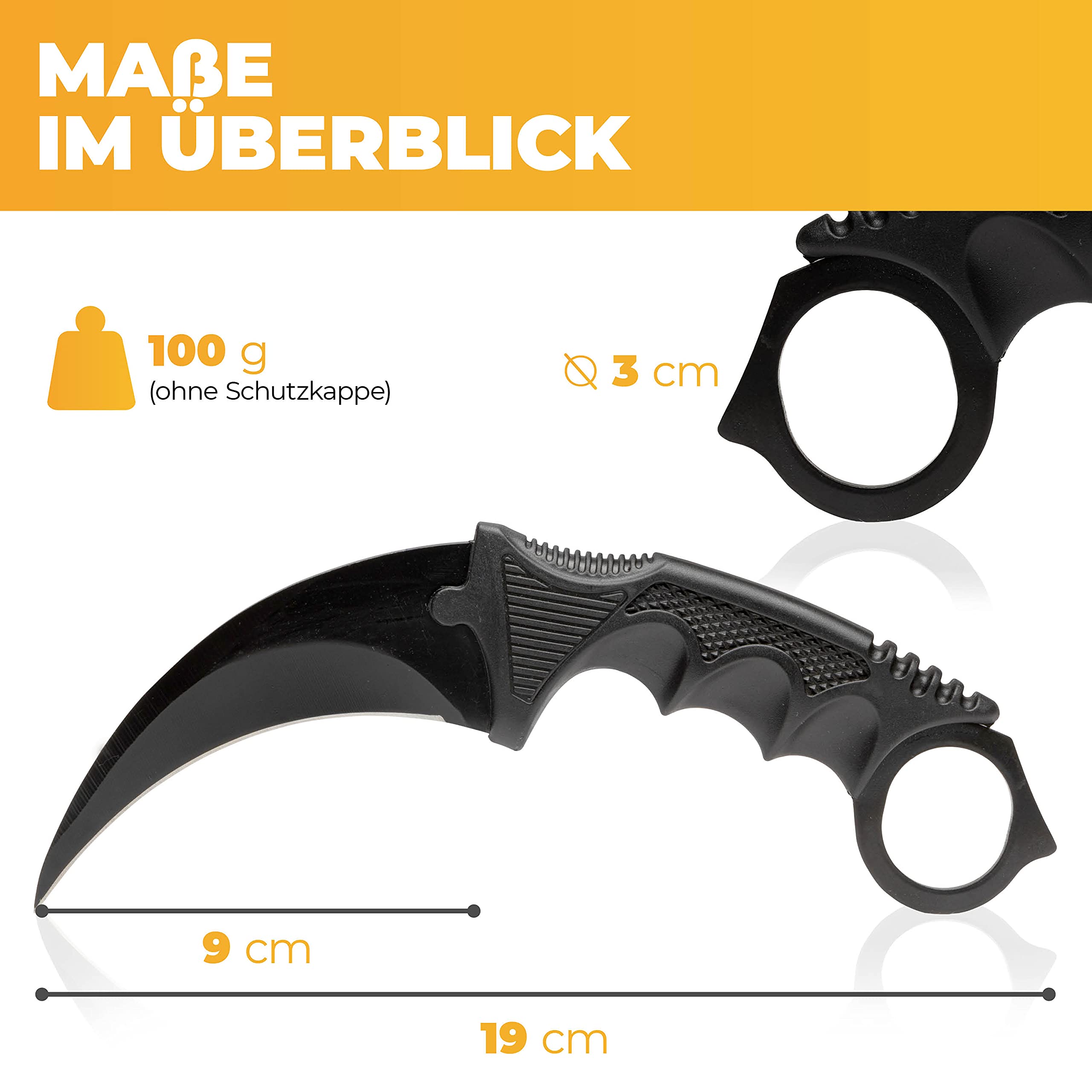 CSGO Karambit Messer – scharfe 4-mm Edelstahlklinge – ergonomischer Ringgriff – stabiles Karambit im CSGO-Stil für Alltag, Sammlung & Geschenk – inkl. Nylonholster & Klingenschutz