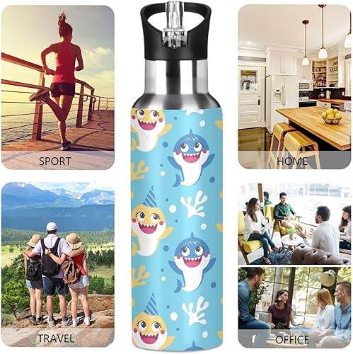 Vista 156 de Botella de agua amarilla para niños y niños, con aislamiento de acero inoxidable, para agua fría y caliente, con tapa con pajilla, para deportes