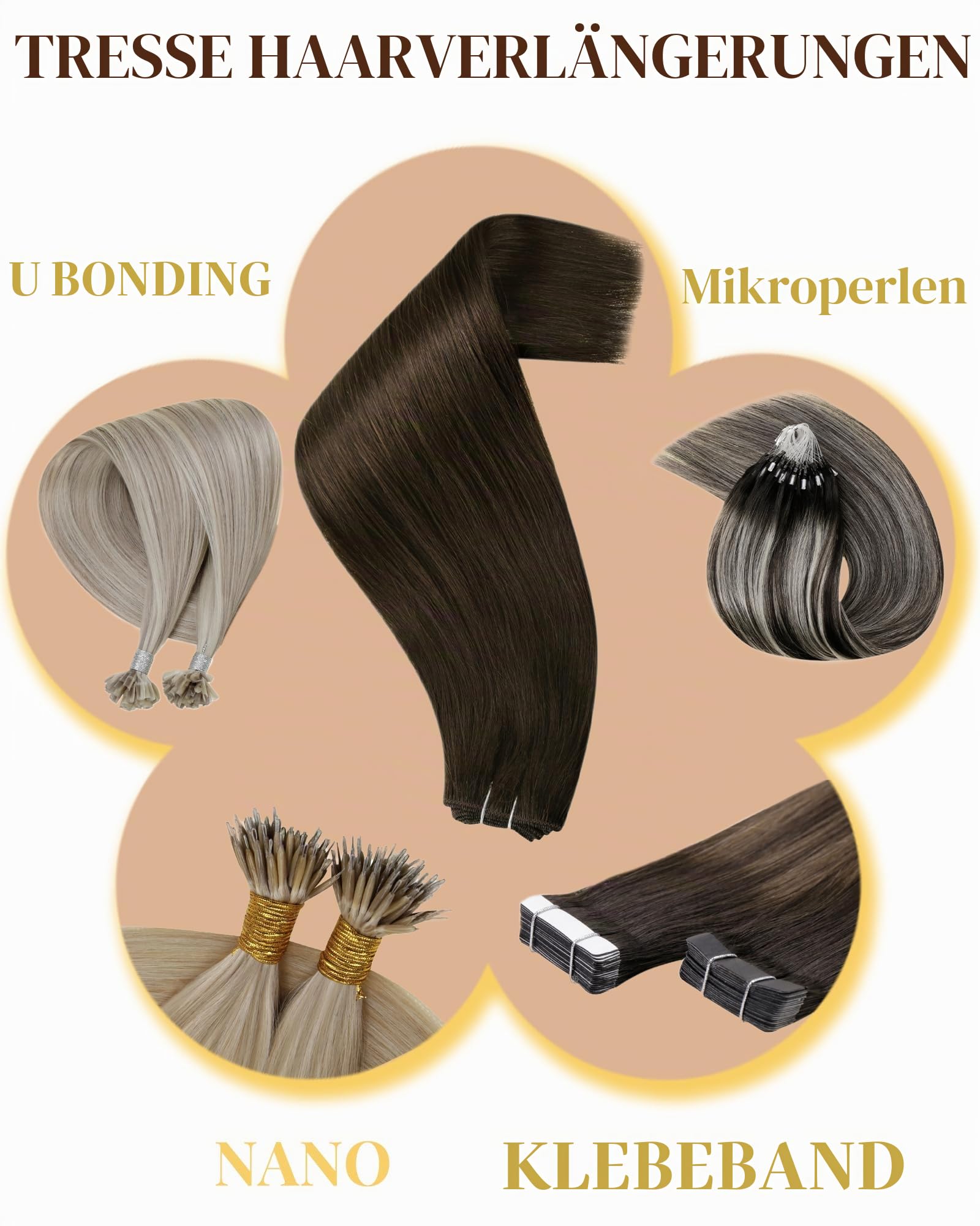 Hetto Tressen Echthaar, Mittelblond & Hellblonden Highlights, 45cm, 100g | 100% Remy Haar, Stylbar, knotenfrei, Fur Sew-in/Tape/Clip, Leicht, Langlebig, Natürlicher Look Haarverlängerung