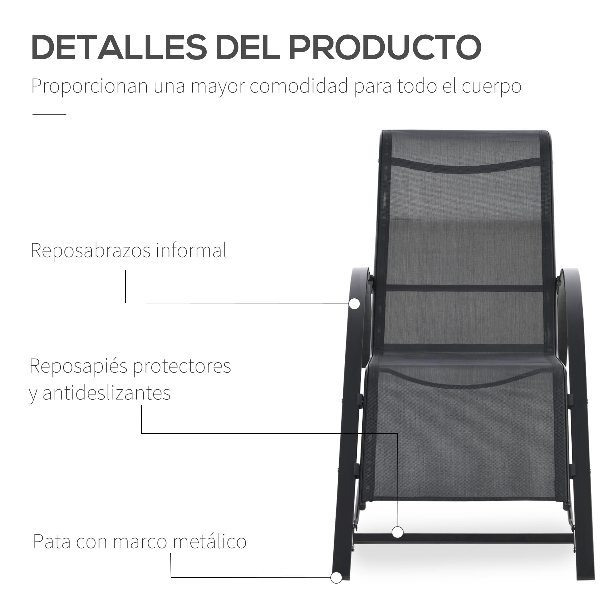 Outsunny Set de 2 Tumbonas Jardín Exterior con Mesa Auxiliar de Vidrio Templado Tumbonas con Respaldo Reposabrazos para Patio Piscina Terraza Exterior Negro
