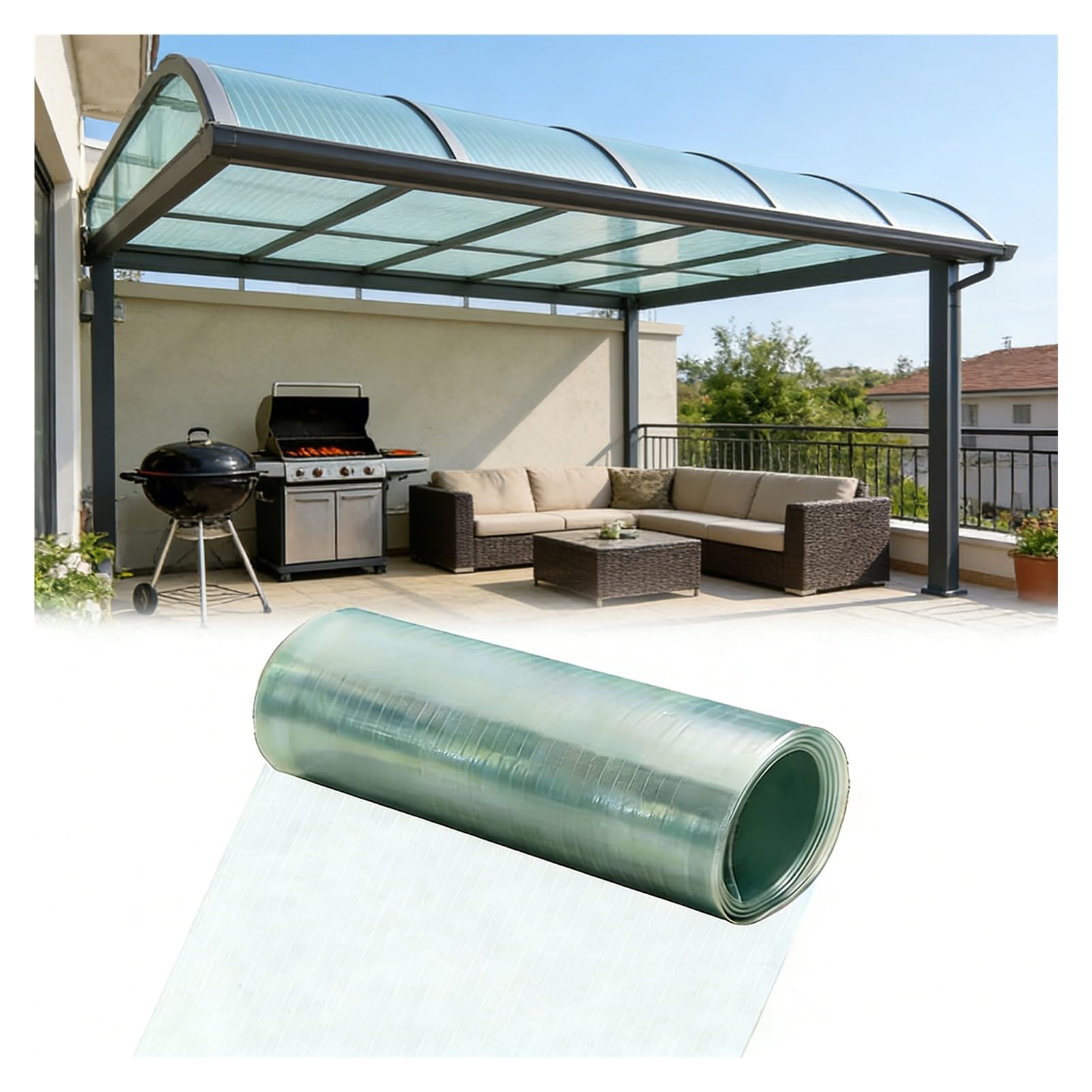 Polycarbonate Roofing Roll, 32.8ft Clear Roofing Sheets Waterproof and Insulating for Greenhouses, Polytunnels, Sheds and Outdoor Fitness Shelters(0.5x15m)