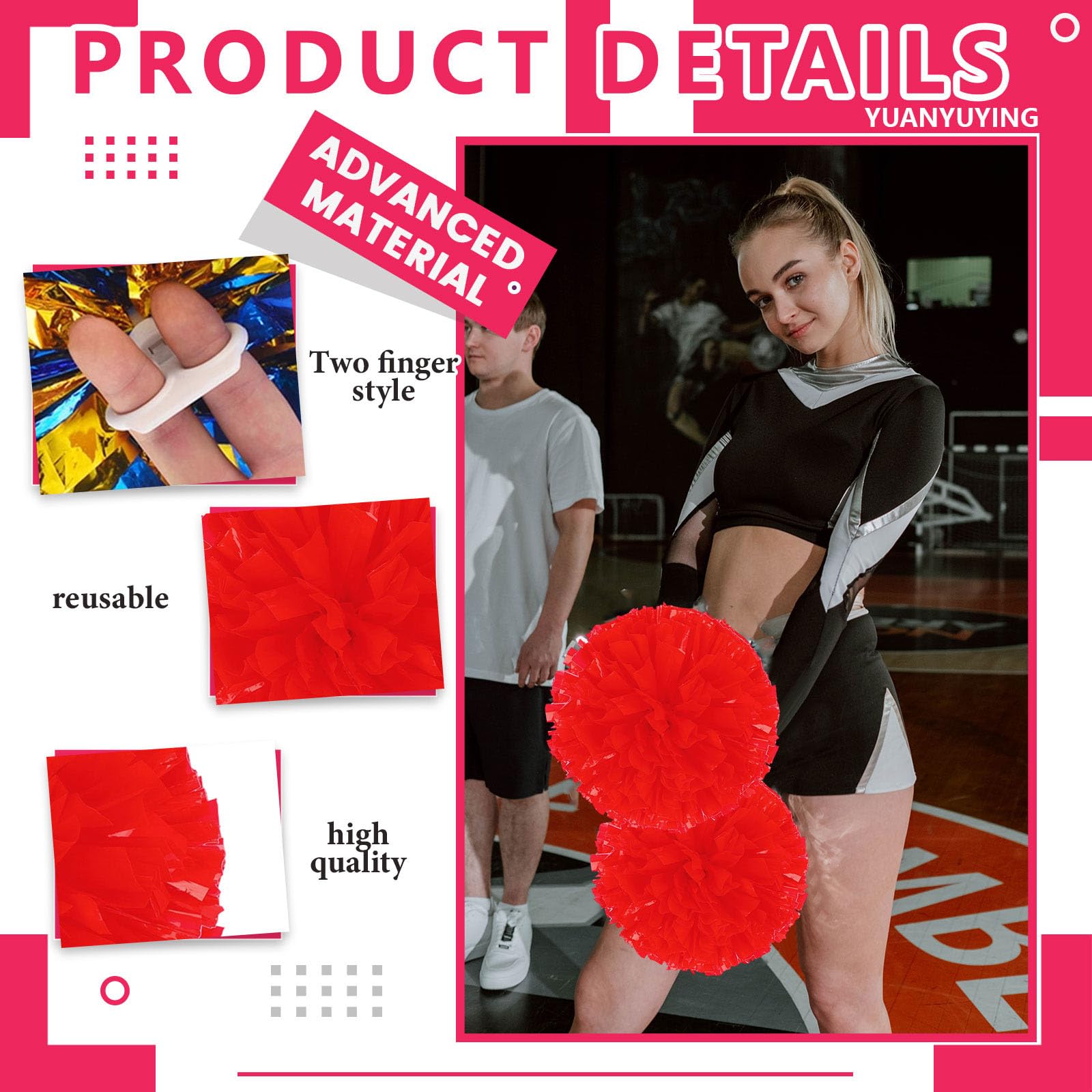Pompony cheerleaderek, 34,7 cm, ręczne pompony drużyny cheerleaderek, do drużyny sportowej, gry ducha, na imprezę taneczną, dla dorosłych, 12 szt., czerwone