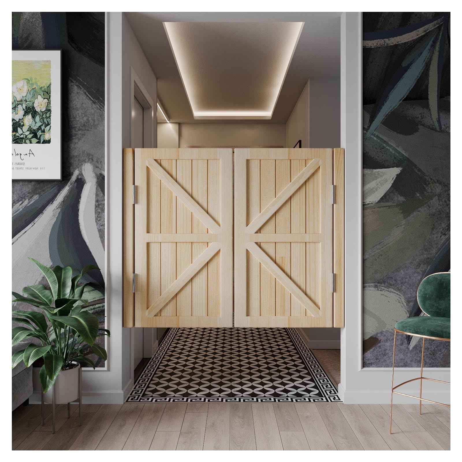 Porte Battante Double Saloon Porte Battante En Bois Massif Avec Charnières Portes De Café Saloon 2 Vantaux Pour Entrée Cuisine Salon Bureau(Wood color,W80*H90cm)