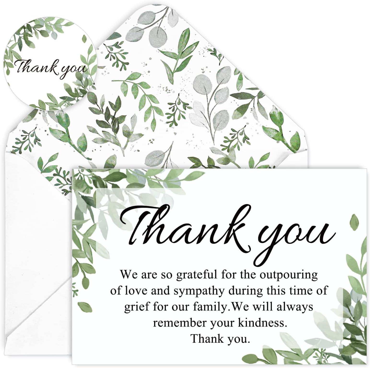 AnyDesign Funeral Thank You Cards 48Pcs Greenery Sympathy