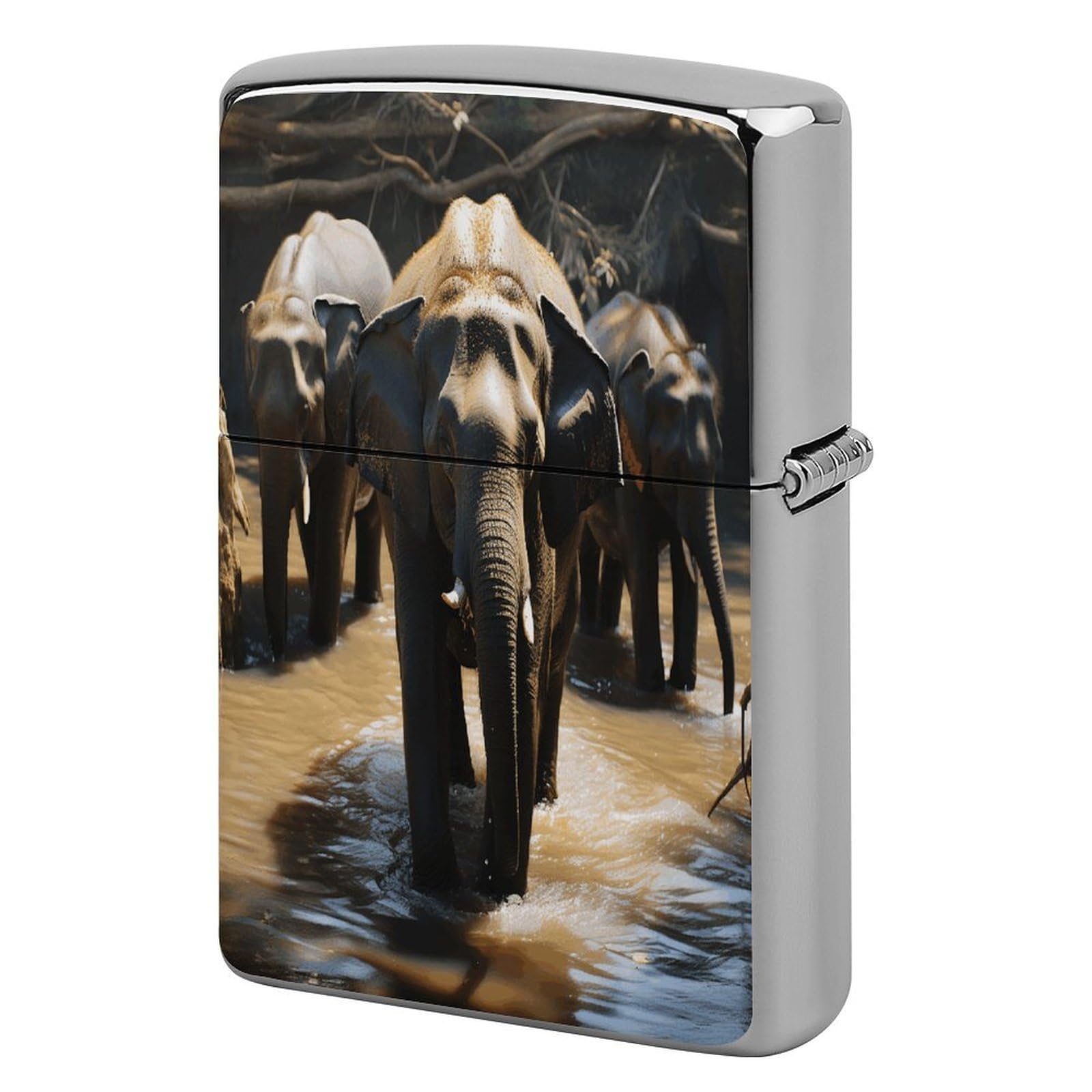 Fodpand Style Elephant Drinking Water Metal Lighter Case Cover Lighter Sleeve
