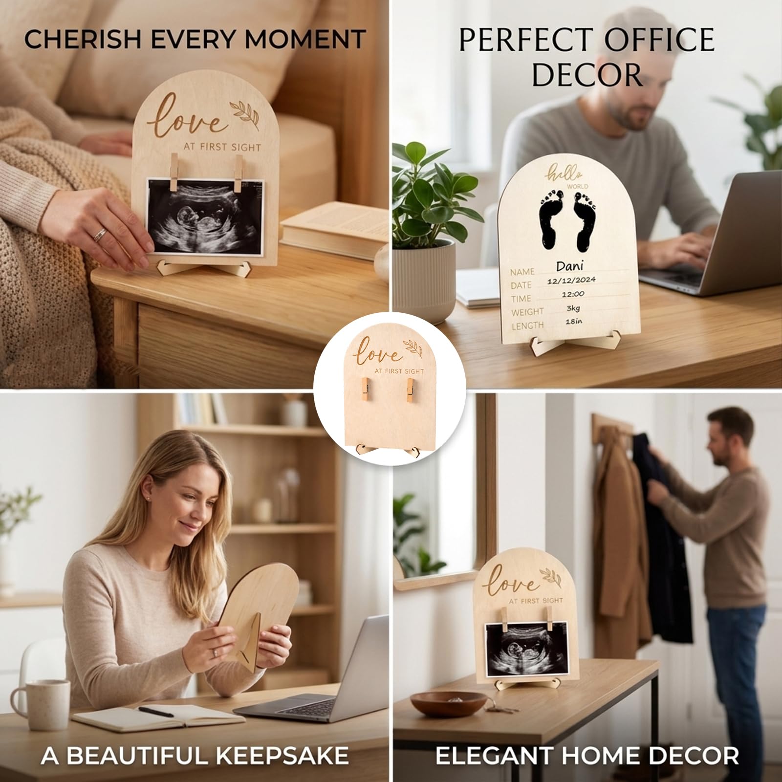 Baby Scan Photo Frames, Ultrasound Picture Frame – Wooden Baby Scan Frame with Easel & Wall Mount, Pregnancy Announcement Gift for Parents — view 7