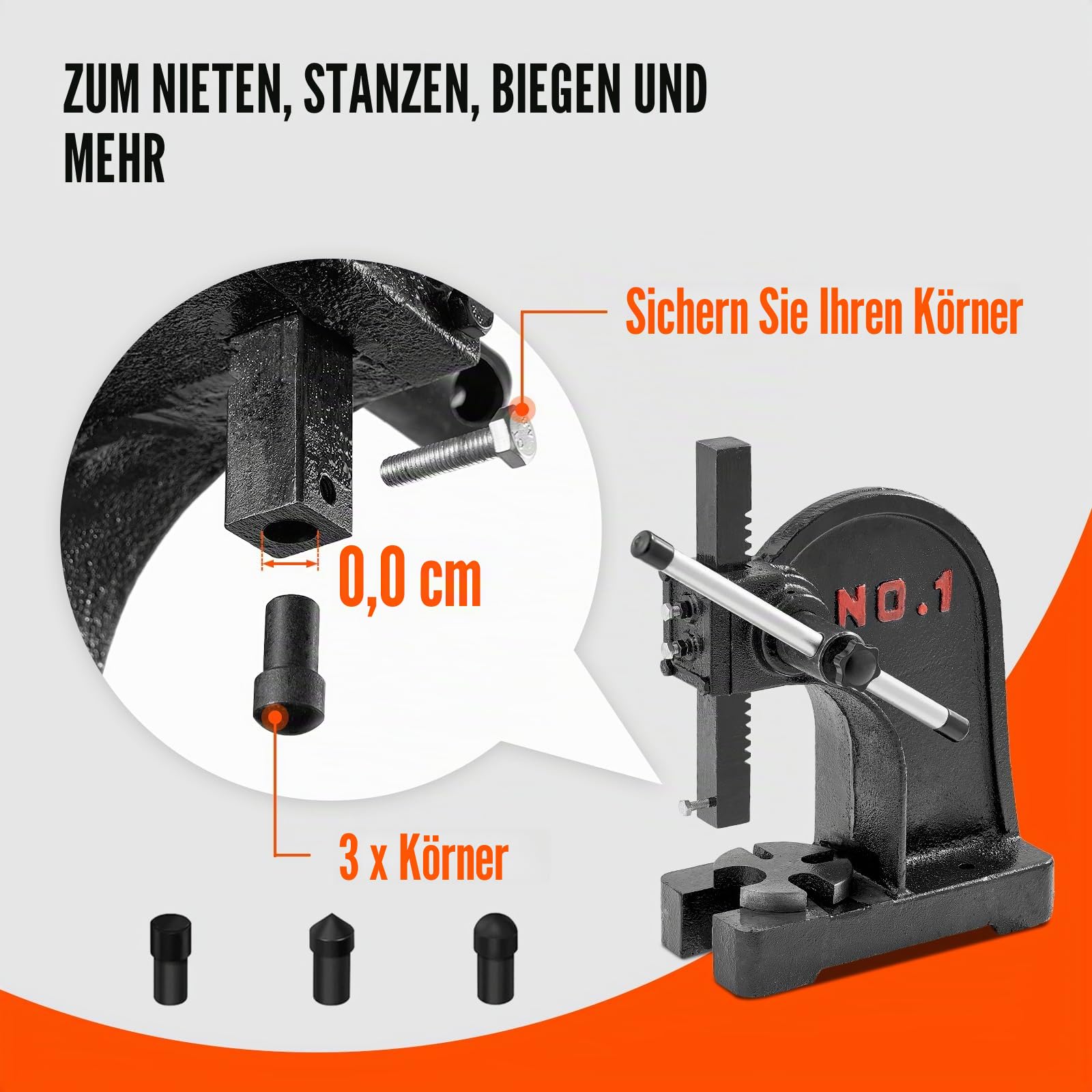VEVOR Dornpresse 1 t Handhebelpresse 150 mm Maximale Höhe Gusseisen Desktop-Stanzpresse