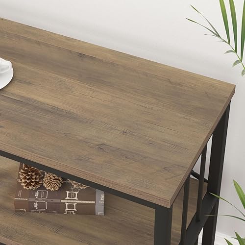 Miniatura 3 de IBF Estantería industrial de 3 niveles, estantería rústica de madera baja y metal, estantería horizontal abierta larga de ancho, moderno y grande