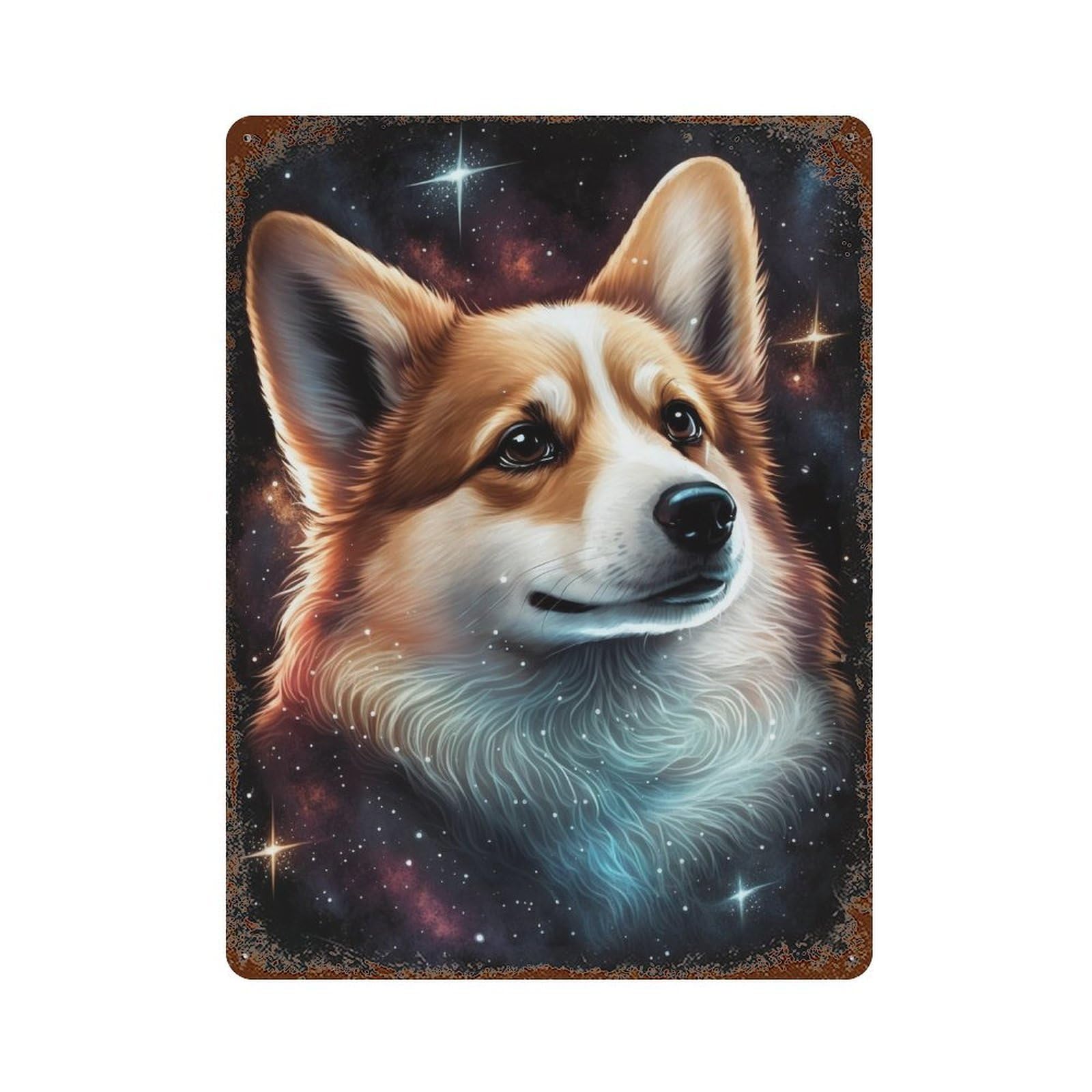 Space Corgi Portrait Aged Metal Wall Plaque 15.7"x11.8", for Garage, Bar And Workshop Decor, Farmhouse Wall Decor