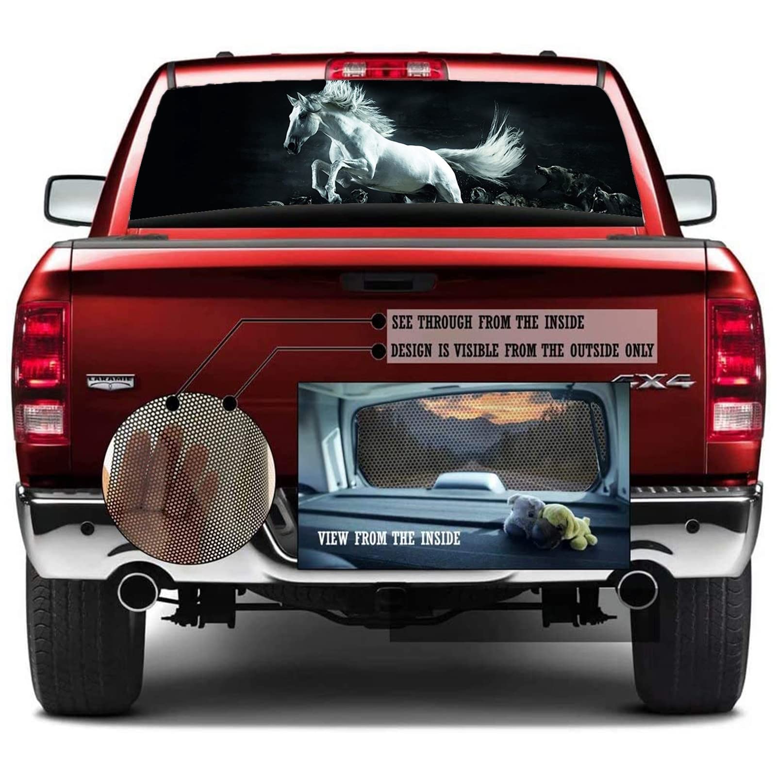 BAHULA Adesivo per finestrino posteriore per camion, auto, finestrino, motivo floreale, in vinile, per camion, SUV, furgoni, pickup, cavallo, C, 165,1 x 55,9 cm