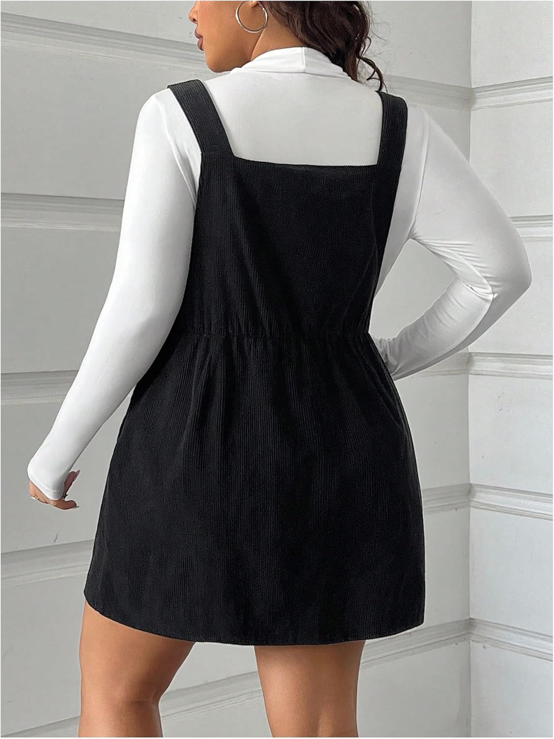 SOLY HUX Women's Plus Size Corduroy Overall Dress Sleeveless Pinafore Mini Dress Jumper - Image 2