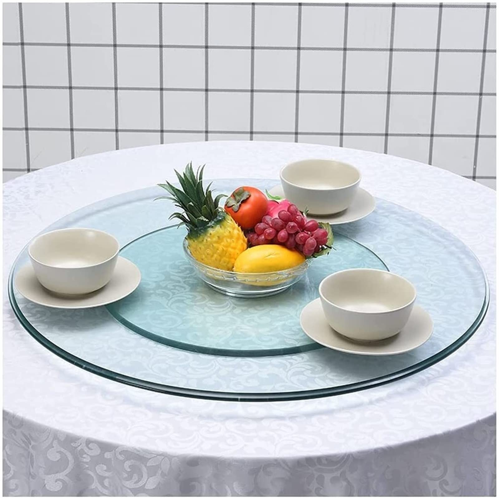 Giradischi Lazy Susan in Vetro Trasparente da Appoggio Giradischi Vassoio da Portata Girevole Organizzatore Rotondo Tavolo Girevole per Cena, Ristoranti, Patio, Tavolo Self-Aspettando (70 cm