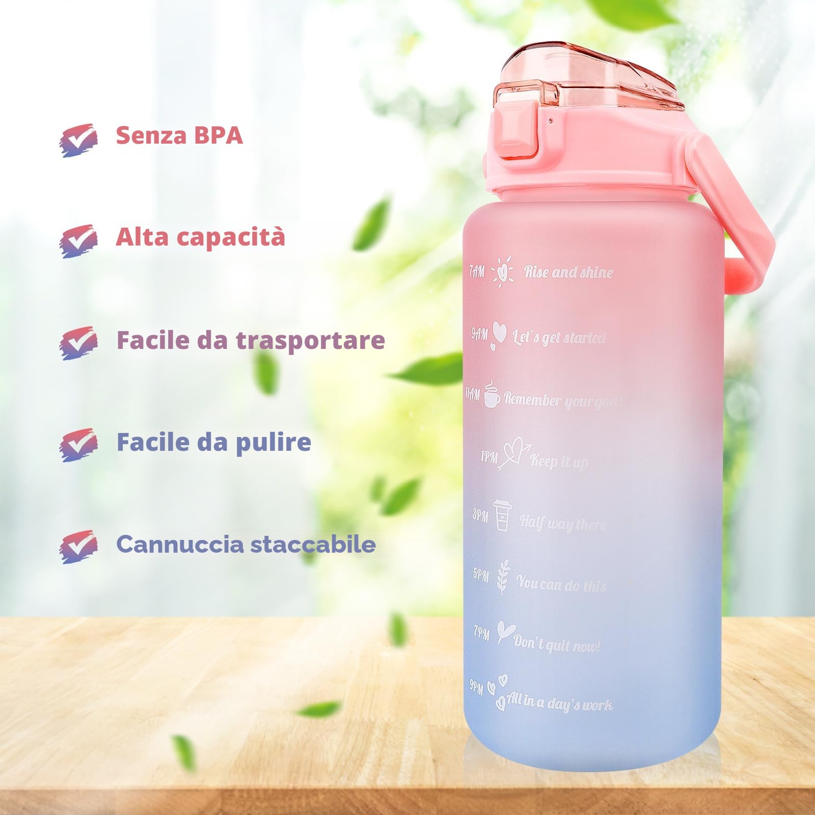 MXTIMWAN Borraccia Sportiva 2L con Cannuccia e Indicatore del Tempo Motivazionale, a Prova di Perdite Senza BPA, Borraccia Plastica, Borraccia Palestra per Yoga, Corsa, Bicicletta, Campeggio