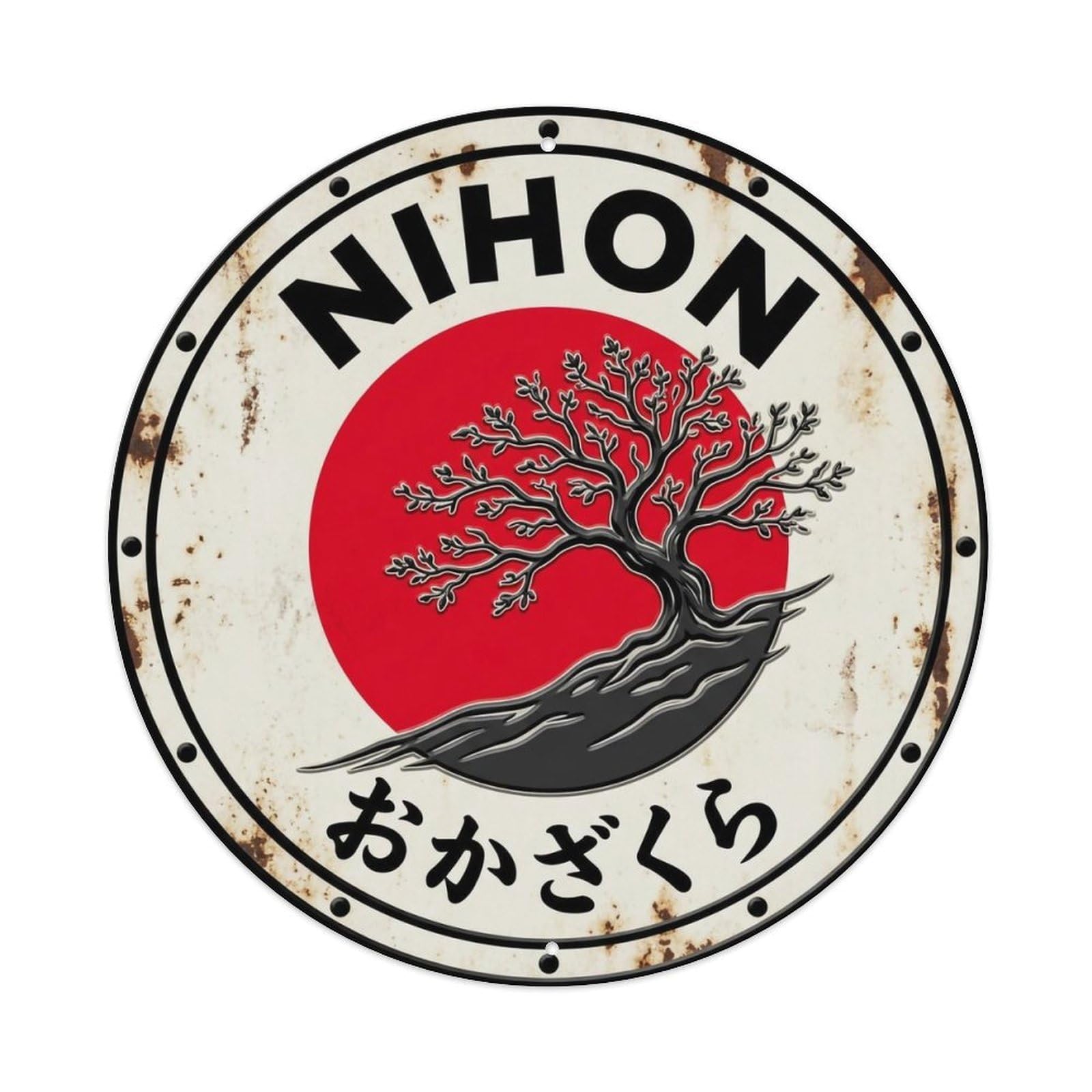 Hillside Cherry Nihon Slope Blossom Tree Aged Metal Tin Sign