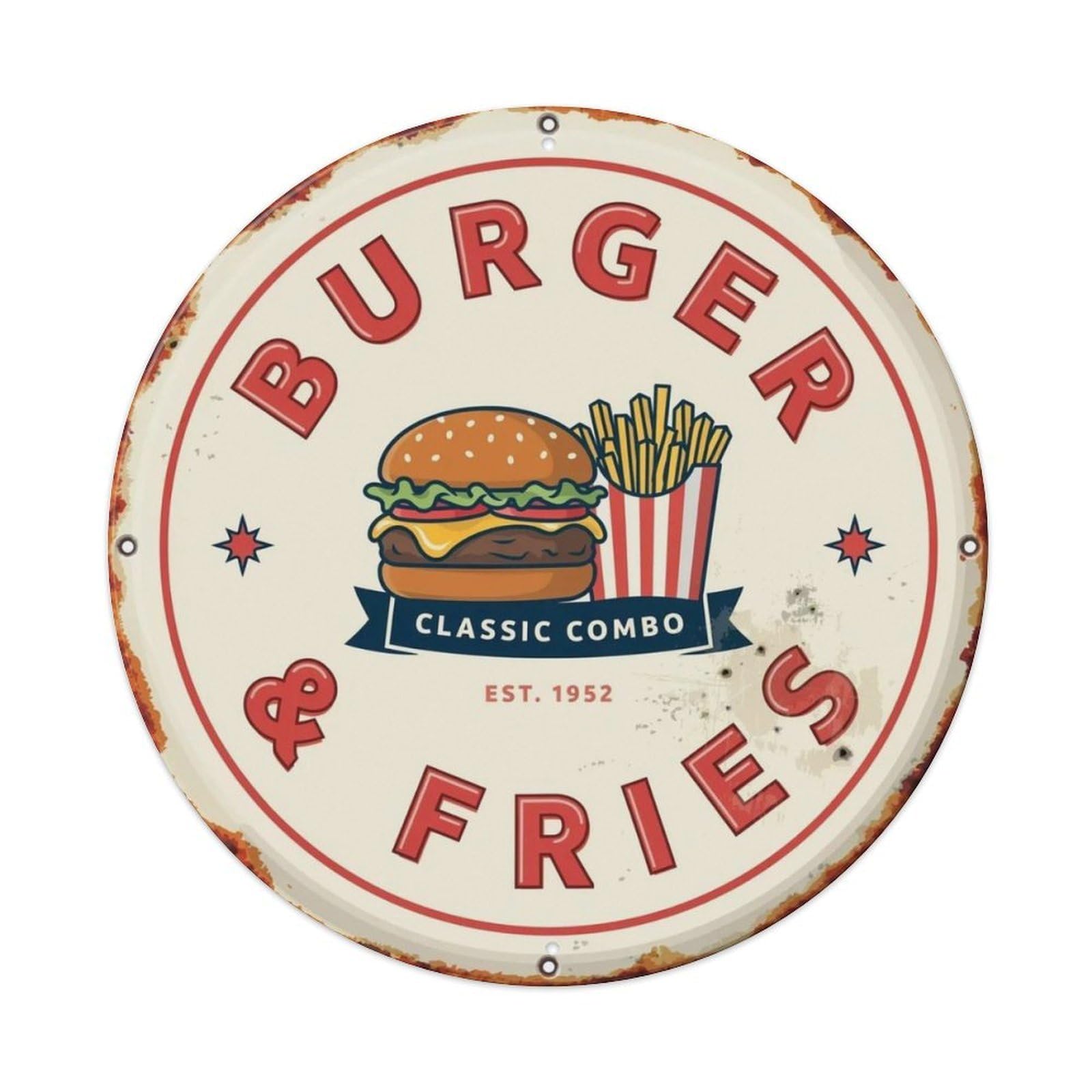 Burger & Fries Retro Diner Metal Tin Sign Plaque