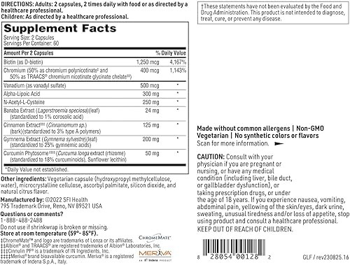 Miniatura 6 de Klaire Labs GlucoThera Forte - Apoya el metabolismo saludable de la glucosa, complejo de cromo con 250 mg de ALA, cúrcuma y canela, sin lácteos (120