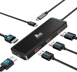 USB C Docking Station Dual HDMI Adapter, USB C Hub Multiple Monitors Adapter 10Gbps Transfer, Dual HDMI, 3USB A 3.1, 100W PD Charging for Dell XPS 13/15, Lenovo Yoga,etc